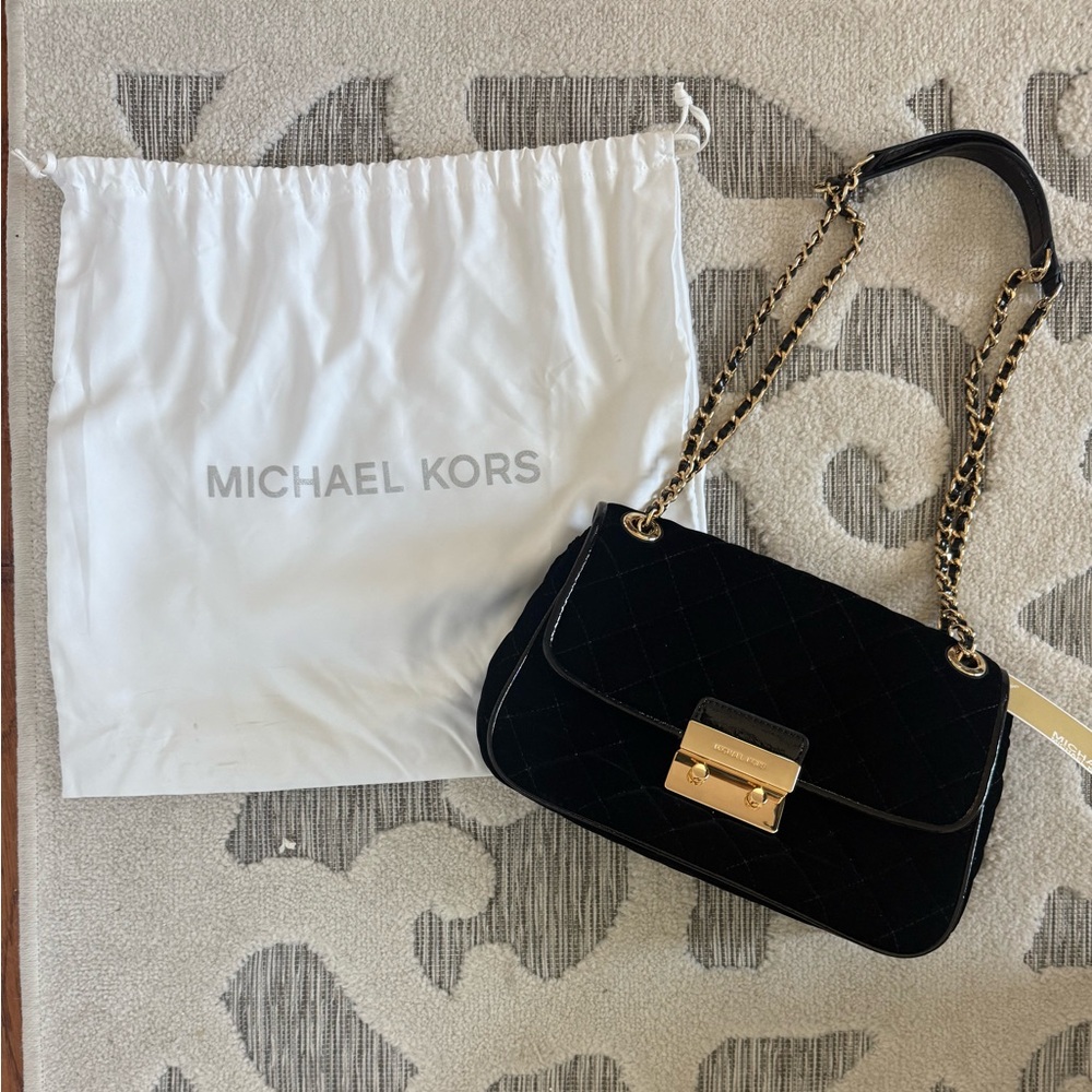Michael Kors Black and Gold Shoulder Bag with Chain Strap